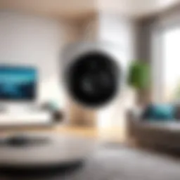 Indoor security camera monitoring a living room