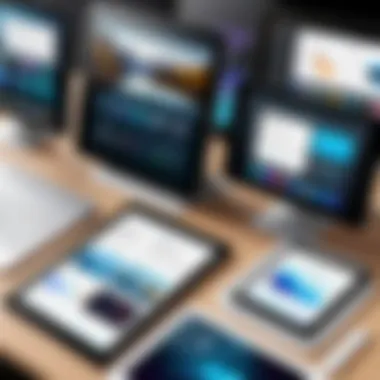 Diverse iPad Models Managed Remotely Illustration depicting various iPad models with remote management software interface.