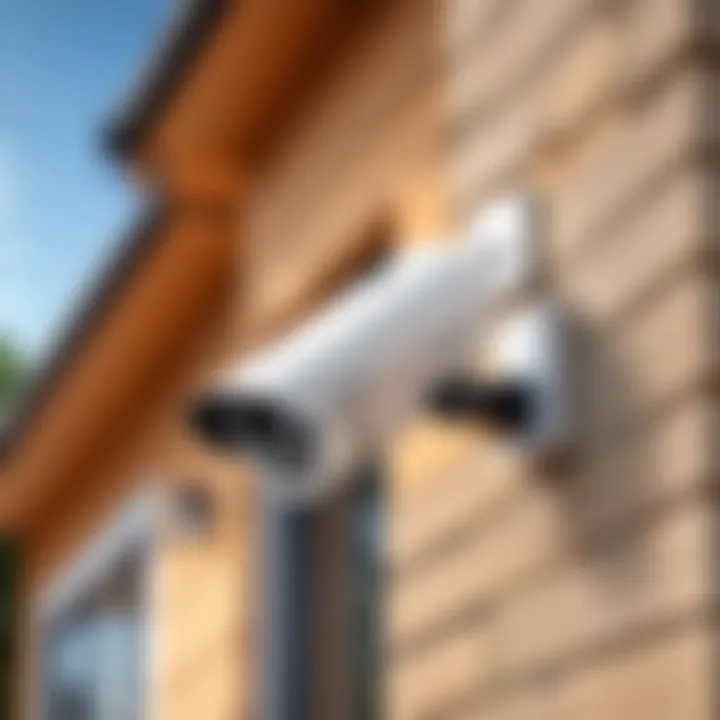 Outdoor security camera installed on a house