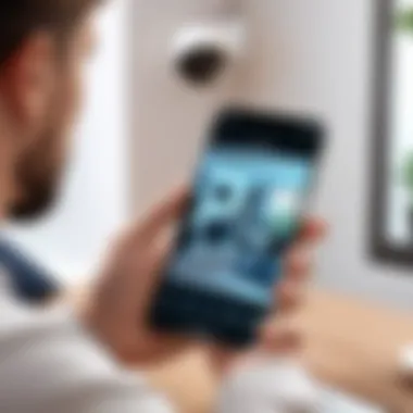Person reviewing home security footage on a smartphone