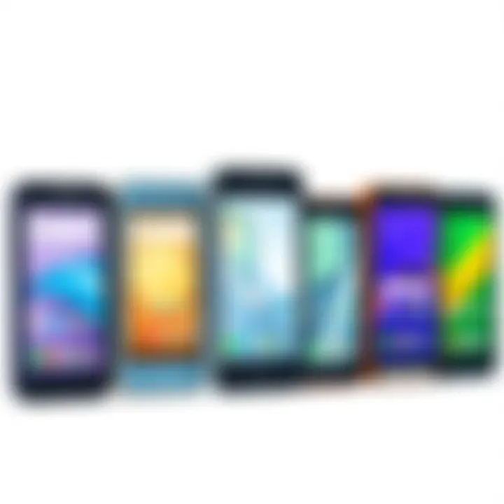 A variety of budget mobile phones lined up for comparison