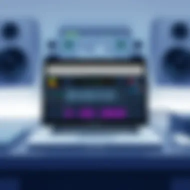 MacBook Air on a desk with professional music editing software displayed