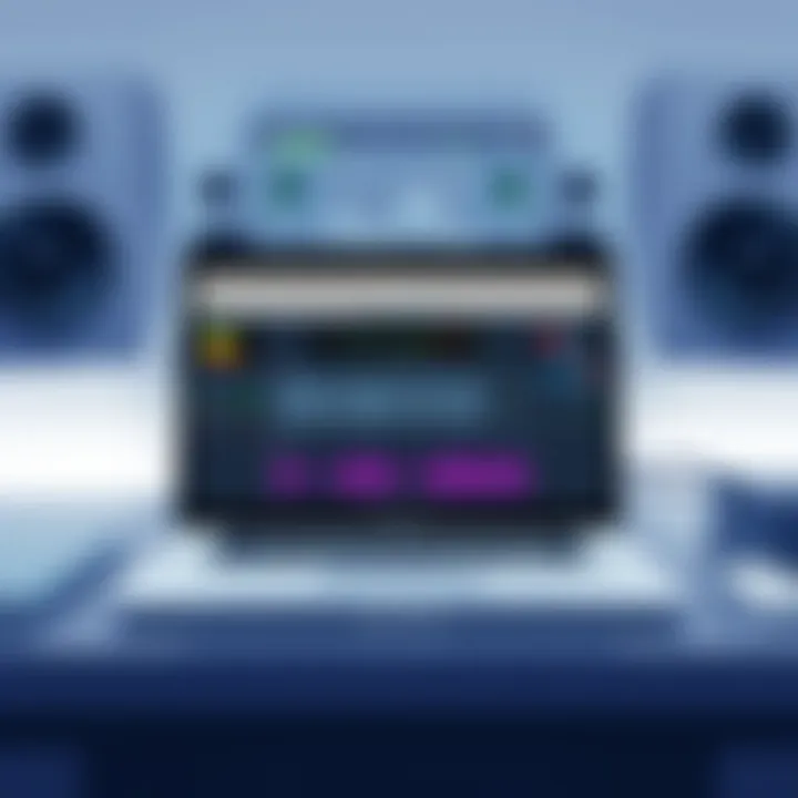 MacBook Air on a desk with professional music editing software displayed